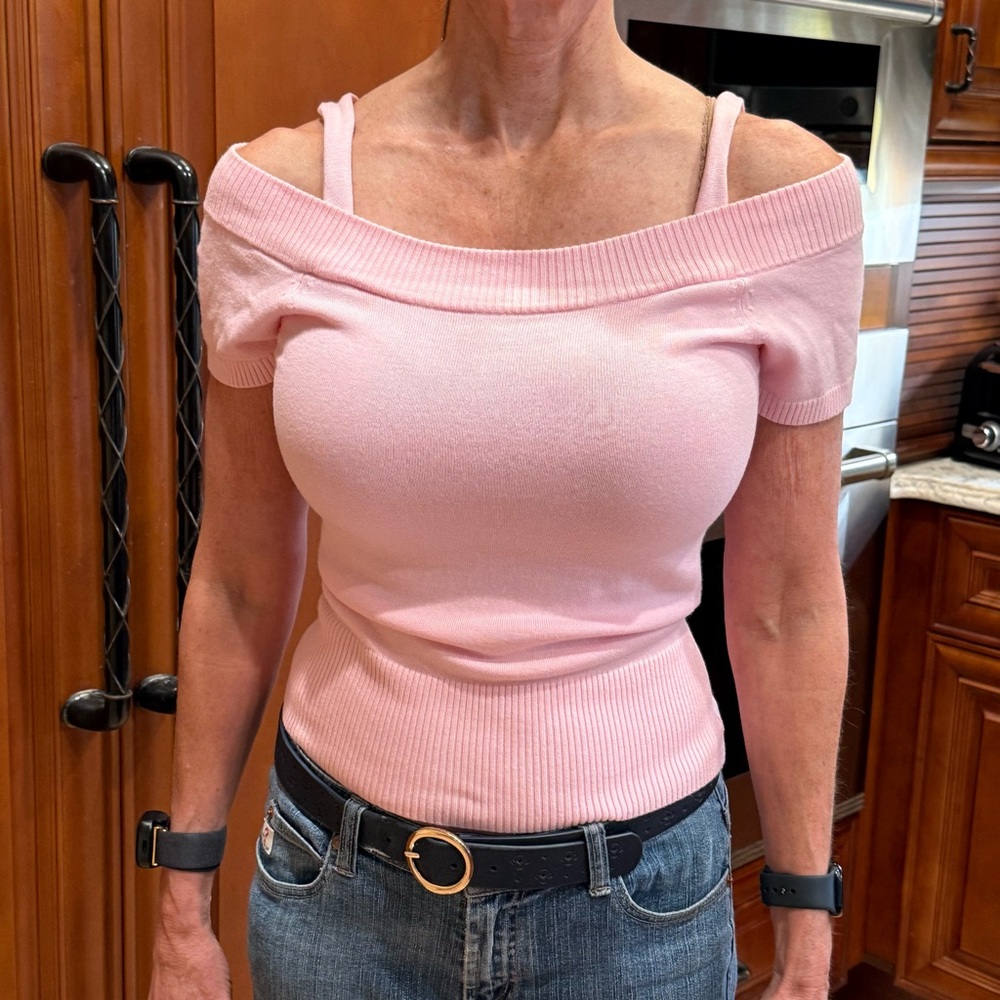 NWT It's Our Time Pink Off-the-Shoulder Sweater with Spaghetti Straps Medium